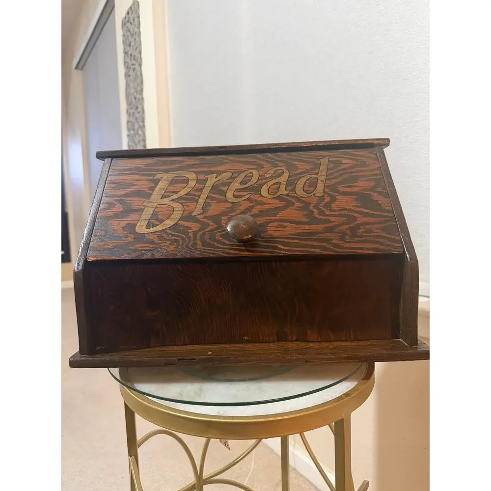 Vintage Handcrafted Wooden Bread Box Rustic Farmhouse Kitchen Counter Storage